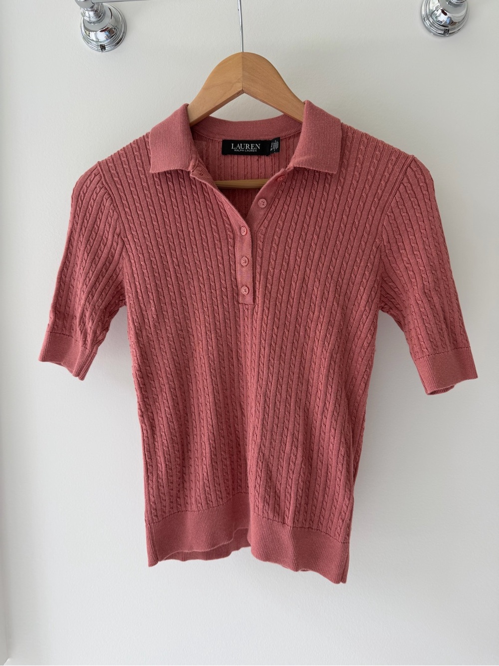 Lauren Ralph Lauren Dusty Rose Cable-Knit Short Sleeve Polo